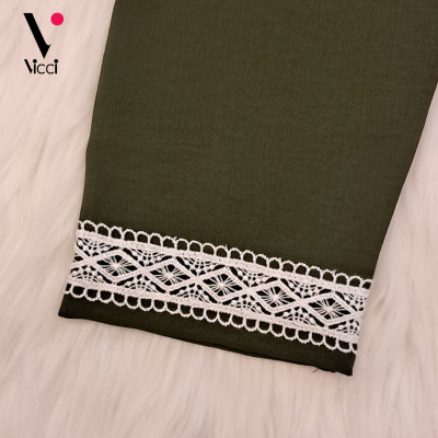 [BST Mới] Bộ đũi mặc nhà trung niên áo tay lỡ, quần dài  Vicci DTL02 vải đũi chun phối họa tiết thêu sang trọng