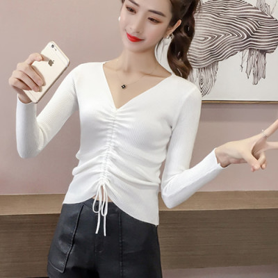 Áo len nữ cổ V rút dây trước 35