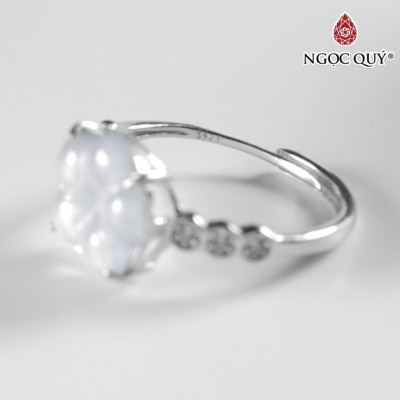 Nhẫn bạc hoa 5 cách cẩm thạch lam ngọc type A freesize hạt 10mm mệnh thủy, mộc - Ngọc Quý Gemstones