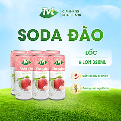 [Lốc 06 lon 320ml] Soda Đào TVT - Nước cốt đào tự nhiên cùng soda nhẹ nhàng