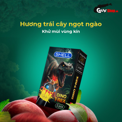 Bao cao su Shell Dino T-rex - Hộp 2 cái - 1 bao nhiều vòng gai, bi nổi lớn + 1 bao Shell Performax