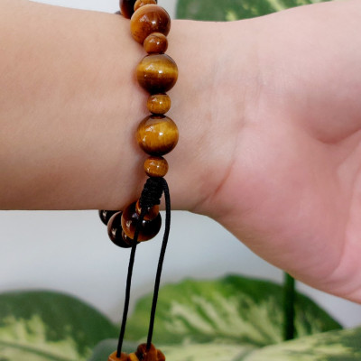 Vòng tay chuỗi mân côi thời trang đá mắt hổ vàng nâu cho Nam và Nữ