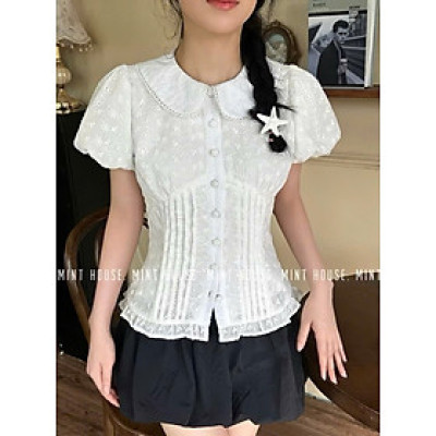 Áo sơ mi ren hoa cổ sen cao cấp-Áo sơ mi kiểu