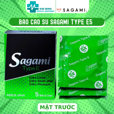 Bao cao su Sagami Type E gân gai gel bôi trơn silicon size 52mm hộp 5 chiếc