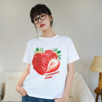 Áo thun nữ chất vải cotton thấm hút tốt in hình quả dâu Strawberry Lover Miều Est.2013