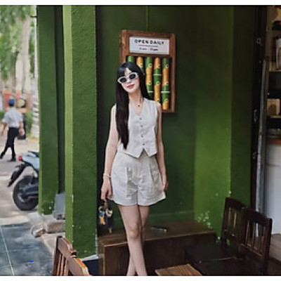 Set bộ gile và quần short thời trang, tiểu thư, chất linen mềm mịn cao cấp Bv01