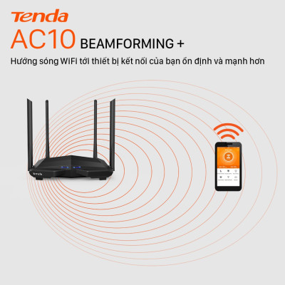 Bộ Phát Wifi Tenda AC10 Băng Tần Kép Chuẩn AC 1200Mbps - Hàng Chính Hãng