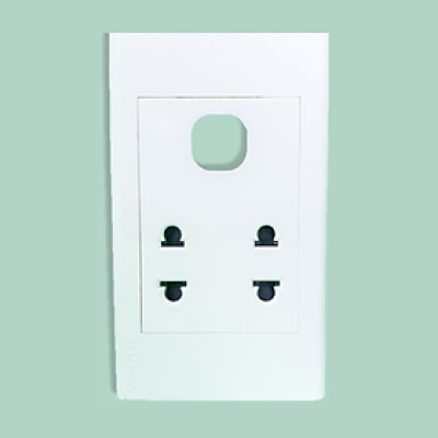 Ổ cắm đôi 2 chấu + 1 module hạt tròn Sino Vanlock S18U2X