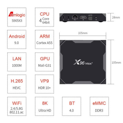 Android Tivi Box X96 Max plus S905 X3 Ram 4G Rom 32G Wifi Kép Có Bluetooth Cài Sẵn Ứng Dụng Xem Phim Hd Và Truyền Hình Cáp - Hàng nhập khẩu