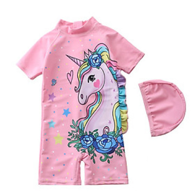 Bộ đồ bơi liền thân ngựa pony hồng cho bé siêu đẹp ( Tặng Kèm Mũ )