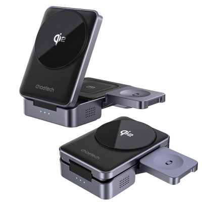 Đế sạc nhanh không dây 3 in 1 công suất 15W Choetech T637 chuẩn Qi2 - Hàng chính hãng