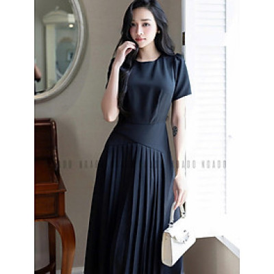 Đầm đen xếp ly cổ tròn NGADO , đầm thiết kế , đầm dự tiệc, công sở