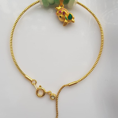 Vòng Tay charm xinh đẹp 5 đồng tiền đá cẩm thạch tự nhiên Đồng tiền Xanh ngọc trắng phối charm chú dê nhỏ may mắn Vòng màu vàng khoen rút xinh Nữ đeo dễ thương ạ