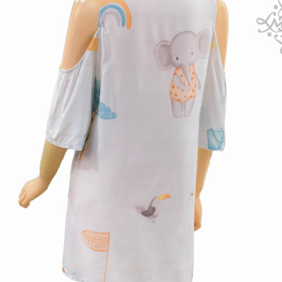 Đầm mặc nhà khoét vai LMcation Tencel - Xanh ngọc hoa văn