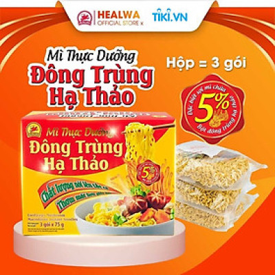 Mì thực dưỡng ăn liền Đông trùng hạ thảo Healwa (1 hộp x 3 gói x 75g) thơm ngon bổ dưỡng chay mặn đều dùng đượ