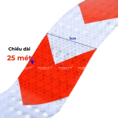 Băng Dính Phản Quang Cảnh Báo An Toàn Hình Mũi Tên 25m x 5cm, Dùng Dán Xe Ô tô, Thùng Xe Tải, Định Hướng An Toàn, chất liệu PVC Chống Thấm Nước - Mai Lee