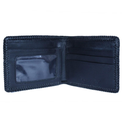 HP2439 - Bóp nam Huy Hoàng da đà điểu da bụng đan viên màu đen