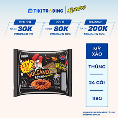 Thùng 24 Gói Mì Xào Koreno Vị Gà Phomai Volcano 118g