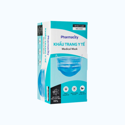 Khẩu trang y tế 3 lớp Pharmacity (Hộp 50 cái) màu xanh