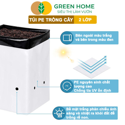 10 Túi Trồng Cây GreenHome, PE 2 Lớp, 18x36CM, Chống UV, Tiện Lợi, Độ Bền 1,5 Năm, Trồng Rau, Hoa