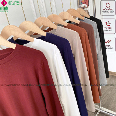Áo thun dài tay nữ Hiền Trần BOUTIQUE cổ tròn nhẹ dáng suông rộng thoải mái vải cotton mềm mại kiểu nữ tính A12 Women Top