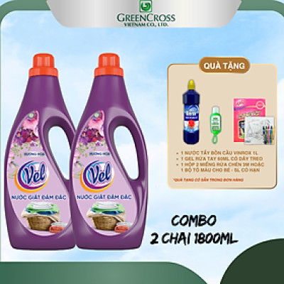 Combo Nước giặt VEL ĐẬM ĐẶC lưu hương dịu nhẹ bền lâu cho quần áo Chai 1800ml