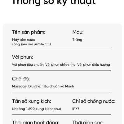 Máy Tăm Nước Sóng Siêu Âm Usmile C10 - Hàng Chính Hãng