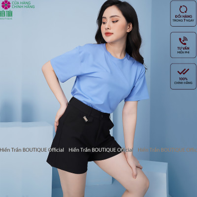 Quần short nữ Hiền Trần BOUTIQUE khuyên đá, chất vải 2 biên cao cấp