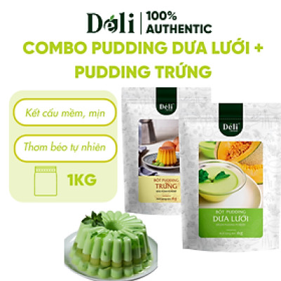Combo Pudding Dưa Lưới 1Kg+ Pudding Trứng 1Kg Déli - chuyên dùng làm topping trà sữa - thơm béo, mềm mại