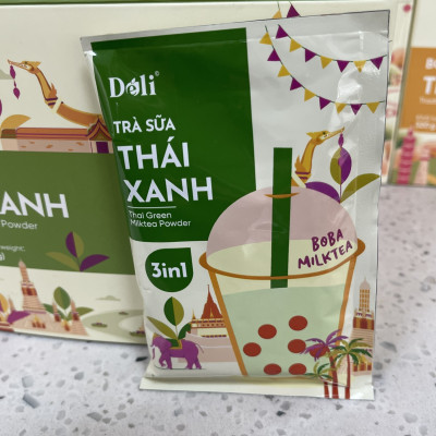 Bột pha chế trà sữa Trán Châu 3in Thái xanh - Hộp 240gr, pha chế tiện lợi, nhanh chóng