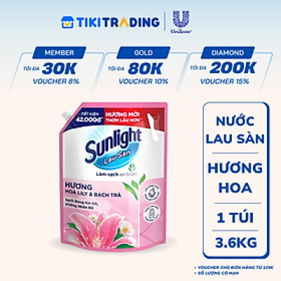 Nước Lau Sàn Sunlight Tinh Dầu Thảo Mộc Hương Lily - Bạch Trà Túi 3.6KG