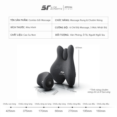 Combo Gối Tựa Đầu Và Tựa Lưng Ô Tô Tích Hợp Massage Chườm Nóng Gối Tựa Cao Su Non, Giảm Đau Mỏi Cổ Vai Cột Sống - Sairui