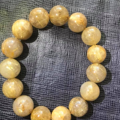 VÒNG THẠCH ANH TÓC VÀNG 15MM HẠT TO NAM MỆNH KIM THỔ THỦY CHỈ ĐÁ THIÊN NHIÊN