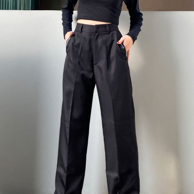 LAAS Quần ống đứng tag túi đen thanh lịch sang trọng