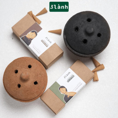 Lư Xông Thủ Công Chăm Bằng Đất Sét 3 Lành - Dùng Đốt Nụ Trầm, Nụ Thảo Mộc, Bó Xông, Gỗ Thánh - Phong Cách Thuần Việt