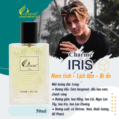 Nước hoa nam quyến rũ, Charme Iris, thơm lâu, sành điệu cá tính, lưu hương cả ngày, 50ml