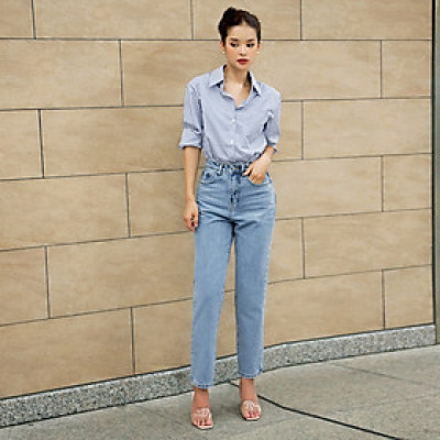 Quần Mom Jeans Lưng Cao Màu Classic Blue Aaa Jeans