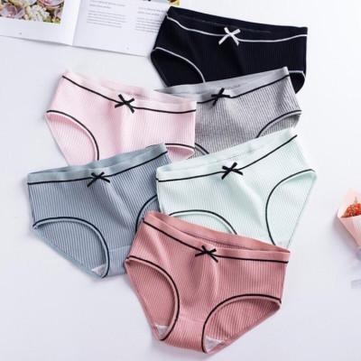 Quần Lót Nữ Cotton Tăm Viền Kẻ Phối Nơ Cao Cấp 028 T