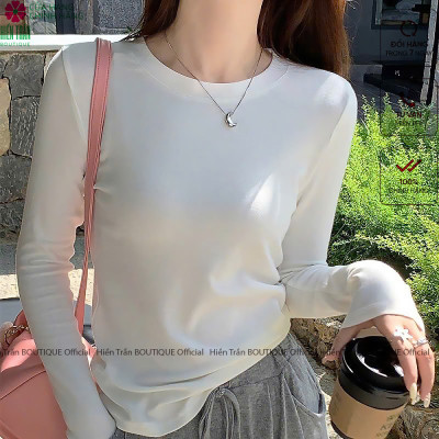 Áo thun dài tay nữ Hiền Trần BOUTIQUE cổ tròn nhẹ dáng suông rộng thoải mái vải cotton mềm mại kiểu nữ tính A12 Women Top