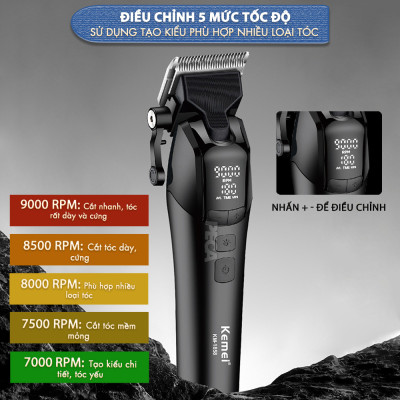 Tông đơ cắt tóc chuyên nghiệp Kemei KM-1858 lưỡi cắt mạ carbon công suất 10W điều chỉnh 5 mức tốc độ - Hàng chính hãng