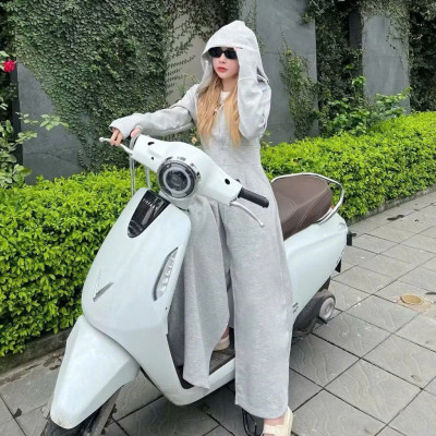 Áo khoác chống nắng nữ toàn thân 2 lớp cao cấp mũ trùm đầu tay xỏ ngón UPF50+ Size XL 53-66kg Vải Umi Cotton Co Dãn 4 Chiều Dày Dặn Làm Mát | Thời Trang | Đa Dụng