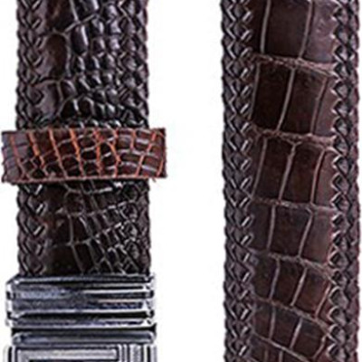 Thắt Lưng Nam Da Cá Sấu Đan Viền Huy Hoàng HT4217 (120 x 3.5 cm) - Nâu Đất