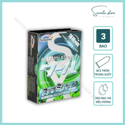 Bao cao su Sagami Xtreme Spearmint - thương hiệu Nhật Bản hương Bạc Hà, kiểu truyền thống - hộp 3 cái
