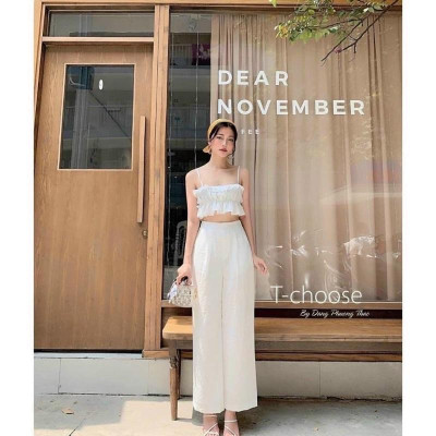 Quần culotte ống suông chất liệu đũi cạp chun sau thoáng mát tôn dáng