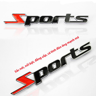 Logo kim loại chữ nổi SPORTS dán ô tô