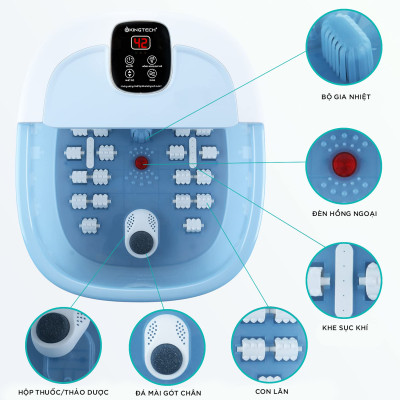 Bồn Ngâm Chân Massage KingTech BM-400 - Tính Năng Làm Nóng Nhanh Kiểm Soát Nhiệt Độ, Sục Khí, Con Lăn Mát-Xa - Giúp Làm Dịu, Thư Giãn Đôi Chân Tại Nhà - Quà Tặng Tuyệt Vời Cho Bố Mẹ, Ông Bà, Người Thân