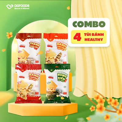 Combo 4 túi bánh healthy - Bánh thuyền mix hạt healthy, Bánh thuyền gạo Lứt healthy, Rong biển kẹp hạt healthy, Thanh gạo lứt healthy/Thơm ngon, giòn tan rộp rộp, Ăn Vặt
