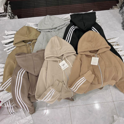 Áo khoác nữ chống nắng Croptop 3 Sọc Dáng Rộng Mũ To 3 sọc bao chất phối đẹp-A2116