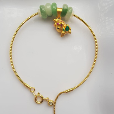 Vòng Tay charm xinh đẹp 5 đồng tiền đá cẩm thạch tự nhiên Đồng tiền Xanh ngọc trắng phối charm chú dê nhỏ may mắn Vòng màu vàng khoen rút xinh Nữ đeo dễ thương ạ