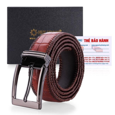 HC4294-95-96-97 - Thắt lưng nam da cá sấu Huy Hoàng đan viền 4P đầu kim màu đen, nâu đất, nâu đỏ, vàng bò